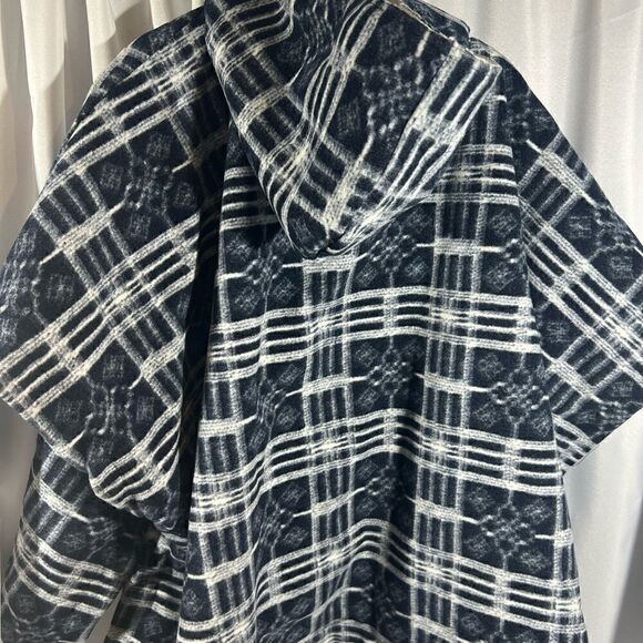 FREE PEOPLE MISS YOU PONCHO BLUE WHITE NEW XS/S HOODED - Picture 5 of 10